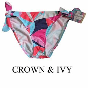 Women's NWT Cabana Crown & Ivy Colorful Geometric Bikini Tie Bottom, Size Small